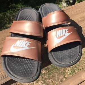 Nike peach / gold color duo slides women’s size 9
